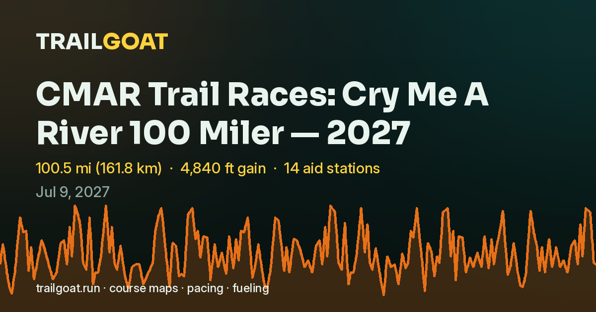 The share card for CMAR Trail Races: Cry Me A River 100 Miler — 2027