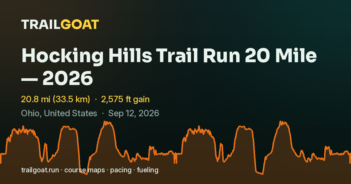 The share card for Hocking Hills Trail Run 20 Mile — 2026